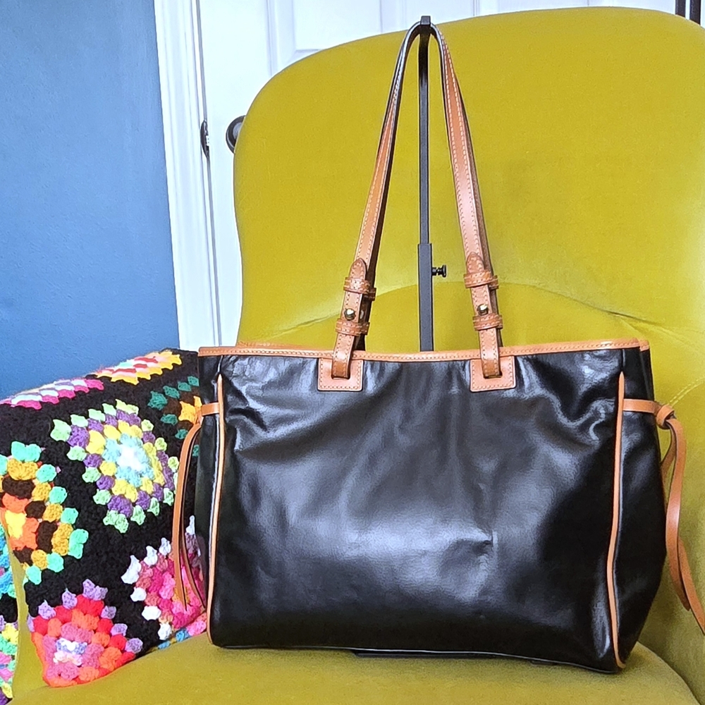 Dooney & Bourke Black and Brown Leather Collette Tote - Picture 2 of 5